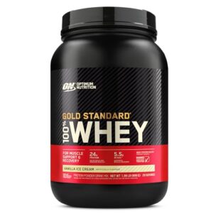 Optimum Nutrition Gold Standard 100% Whey Protein Powder, Vanilla Ice Cream, 2 Pound (Packaging May Vary)